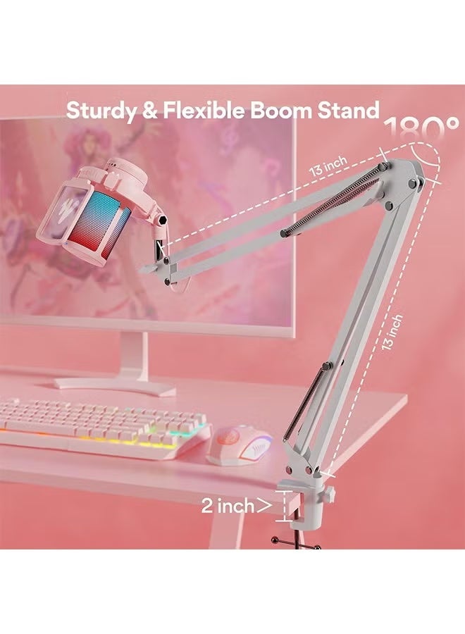 ماونو ميكروفون USB للألعاب من MAONO مع خاصية إلغاء الضوضاء، ميكروفون بث مباشر لأجهزة الكمبيوتر الشخصية وأجهزة MAC وPS4 وPS5، مجموعة شاملة مع كتم الصوت، وشاشة للتسجيل، والبودكاست، وتويتش، ويوتيوب، وديسكورد، DGM20S باللون الوردي - Image 5